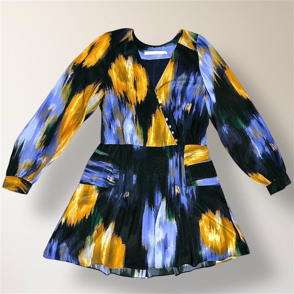 Marie Oliver Vera Silk Mini Dress Blue Floral Pleated Homecoming Wedding Guest - Picture 10 of 15
